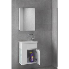 Alfa Banyo Raflı Miniço Ebeveyn 50 cm x 32 cm Ayna Dolaplı Lavabolu Mdf Banyo Dolabı Seti**hazır Kurulu**