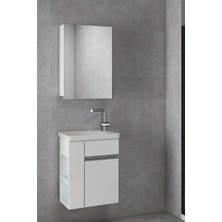 Alfa Banyo Raflı Miniço Ebeveyn 50 cm x 32 cm Ayna Dolaplı Lavabolu Mdf Banyo Dolabı Seti**hazır Kurulu**