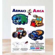 Armacı Amca Ütü Ile Yapışan 4 Adet Örme Kumaş Arma Yırtık Kapatıcı Pratik Yama Tekstil Patch Şirin Sevimli Iş Makineleri Çöp Kamyonu Mikser Kepçe Traktör