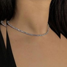 Swans Wear | Taşlı Su Yolu Choker, Kolye, Takı, Kadın Aksesuar, Gümüş Renk