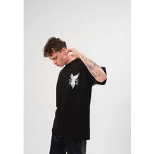 Koflandy Bisiklet Yaka Baskılı Oversize T-Shirt - Siyah