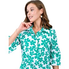 Zishan Fashion Çiçek Desenli Truvakar Kol Önden Düğme Detaylı Yazlık Kadın Elbise 009