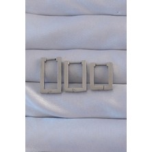 316L Çelik Gümüş Renk Dikdörtgen Küpe Seti