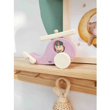 Tiny Miny Wood Ahşap Oyuncak Helikopter Tekerlekli Oyuncak Ahşap Dekoratif Ahşap Oyuncak