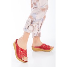 The Dortex Shoes DRTTERY01 Deri Yüksek Ökçeli Kenarları Dikişli Yumuşak Tam Ortopedik Terlik
