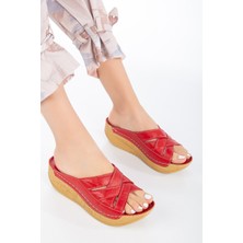 The Dortex Shoes DRTTERY01 Deri Yüksek Ökçeli Kenarları Dikişli Yumuşak Tam Ortopedik Terlik