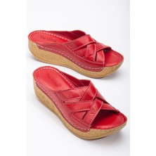 The Dortex Shoes DRTTERY01 Deri Yüksek Ökçeli Kenarları Dikişli Yumuşak Tam Ortopedik Terlik