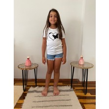 DG Fashion Siyah Kalp Desenli Beyaz T-Shirt