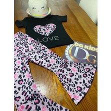 DG Fashion Kalpli Siyah Tshirt ve Ispanyol Paça Leopar Tayt Takım