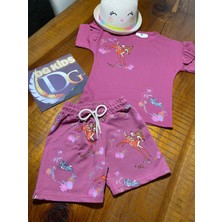 DG Fashion Pembe Bambi Ikili Takım T-Shirt Şort Kız Çoçuk