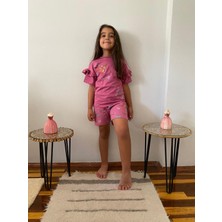 DG Fashion Pembe Bambi Ikili Takım T-Shirt Şort Kız Çoçuk