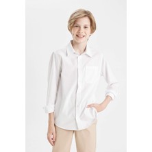 DeFacto Erkek Çocuk Polo Yaka Oxford Uzun Kollu Basic Düz Beyaz Okul Gömleği T8854A624AU