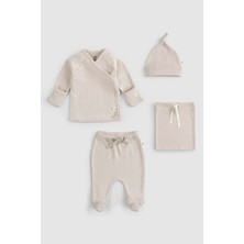 Little Gusto 4'lü Organik Pamuk Pointel Bej Yenidoğan Seti
