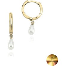 18K Serie Oro Hakiki Inci Halka Minimal Gümüş Küpe