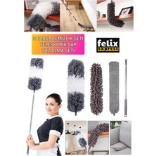 Tekno Trust Sihirli Mikrofiber Başlıklı Girintili Yüzey Dip Köşe Raf Temizleme Mopu Toz Alma Fırçası 3 Parça