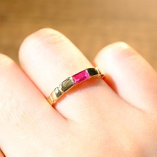 Fasek Gold Baget Altın Yüzük - 14 Ayar Altın Baget Yakut Taşlı Kadın Yüzük - Anneler Günü, Sevgiliye Hediye