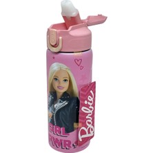 Wiggle 600ML Barbie Lisanslı Pipetli Kilitlenebilir Kapak Paslanmaz Çelik Termos Matara Pembe