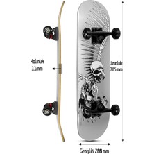 Telvesse Kemik Teker Kaykay Semi-Pro 8 Katman Yüzey Zımparalı Kaymaz Skateboard 80 cm Kuru Kafa Gri