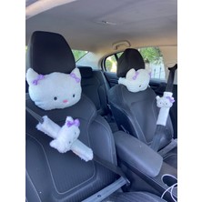 2'Li Set Hello Kitty Kedi Araba Boyun Yastığı Ve Emniyet Kemeri Peluş Kılıf Seti (2 Yastık Ve 2 Kılıf)