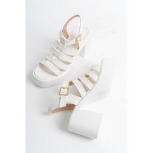 Modabuymus Zercok Beyaz Çok Bantlı Yüksek Sandalet Platform Topuklu Günlük Ayakkabı