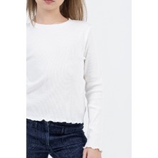 Uzun Kollu Fitilli Etek Ucu ve Kol Ucu Dalgalı Streç Pamuklu Kız Çocuk Body