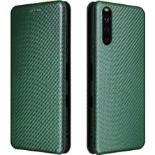 Gx Shop Sony Xperia 10 Iii Için Kılıf Manyetik Karbon Fiber Deri Folio Flip Case (Yurt Dışından)