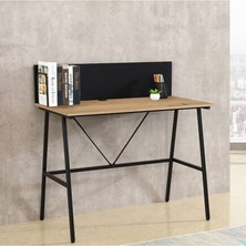 Adore Mobilya Retro Metal Ayaklı Arkalıklı Çalışma Masası-Ceviz/Siyah 100x100x54 Cm