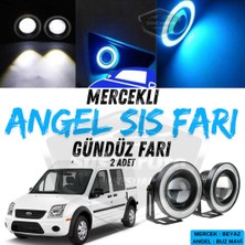 ŞüsCarOto Aksesuar Ford Transit Connect 2002-2013 Uyumlu Üniversal Mercekli Angel Sis Farı Metal Su Geçirmez 76 mm Buz Mavi Halkalı Gündüz Farı Angel Eyes 2 Adet