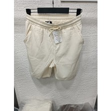 Keten Şort Beli Lastikli %100 Keten Şort
