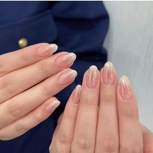 Trend Vitrin Jel Oval Temiz Görünüm Desenli Nail Art Oval Badem Kadın Takma Tırnak Protez Tırnak Set Yapıştırıcı Ve 1 Adet Törpü Hediyeli