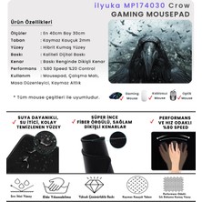 İlyuka 40X30CM Gaming Oyuncu Mousepad Kaymaz Kauçuk Taban Dikişli Kenar Crow MP174030