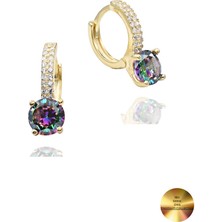 18K Serie Oro Mistik Taşı Halka Kadın Gümüş Küpe Stylish Night 7 mm