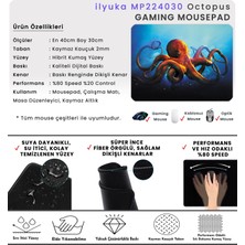 İlyuka 40X30CM Gaming Oyuncu Mousepad Kaymaz Kauçuk Taban Dikişli Kenar Octopus MP224030