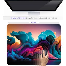 İlyuka 40X30CM Gaming Oyuncu Mousepad Kaymaz Kauçuk Taban Dikişli Kenar Colorful Waves MP244030