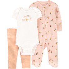 Kız Bebek Tulum Body Pantolon Set 3'lü Paket