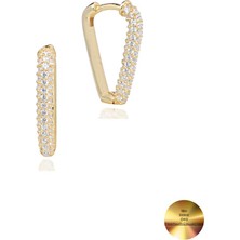 18K Serie Oro Zirkon Taşlı Üçgen Oval Gümüş Küpe