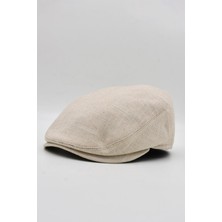 Erkek Keten Premium Krem Şapka Yazlık Flat Cap Kasket