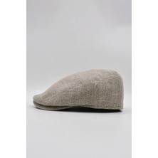 Erkek Keten Premium Bej Şapka Yazlık Flat Cap Kasket