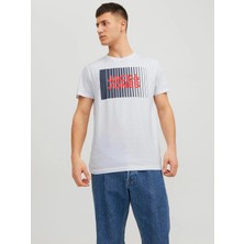 Jack & Jones Erkek  Logolu Bisiklet Yaka T-Shirt - Siyah Beyaz