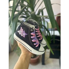 Kuromi&my Melody Baskılı Siyah Uzun Keten Bilekli Spor Ayakkabı Sneaker