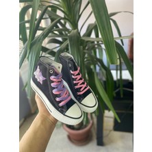 Kuromi&my Melody Baskılı Siyah Uzun Keten Bilekli Spor Ayakkabı Sneaker