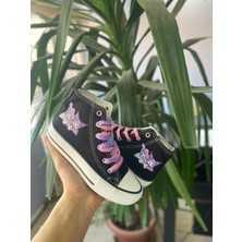 Kuromi&my Melody Baskılı Siyah Uzun Keten Bilekli Spor Ayakkabı Sneaker