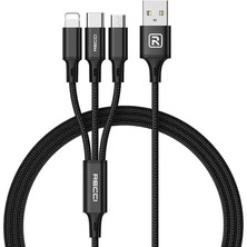 Recci 3in1 Çoklu Şarj Kablo RCS-D120 Fast Wind Serisi USB 1.2m Siyah