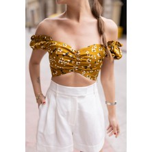 Fabb Taba Karpuz Kol Desenli Crop Bluz