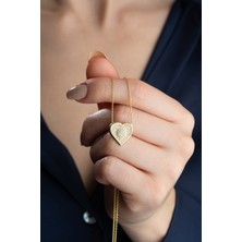 Silvano Jewelry 925 Ayar Gümüş Gold Zirkon Taşlı Kalp Kolye