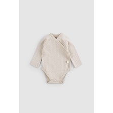 Little Gusto Organik Pamuk Pointel Uzun Kollu Bej Kruvaze Zıbın