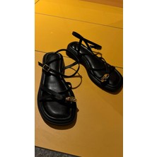 Eataly Shoes Coco Siyah Gold Toka Detaylı Sandalet