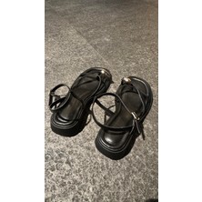 Eataly Shoes Coco Siyah Gold Toka Detaylı Sandalet