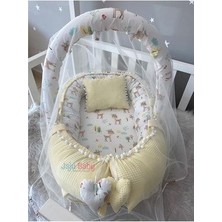 Sarı Wafle Pike Kumaş Ceylan Tasarım Ponponlu Oyuncak Aparat ve Tül Set