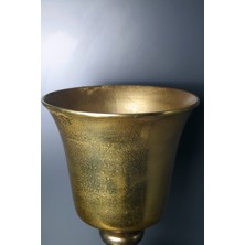 Gold Renk Döküm Demir Ayaklı Metal Dekoratif Vazo 52 Cm